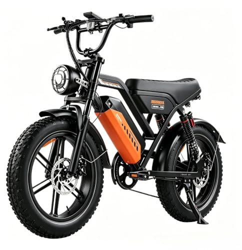 AVDLEU Velo Electrique Homme Fat Bike 20 Batterie Amovible VAE Noir Orange