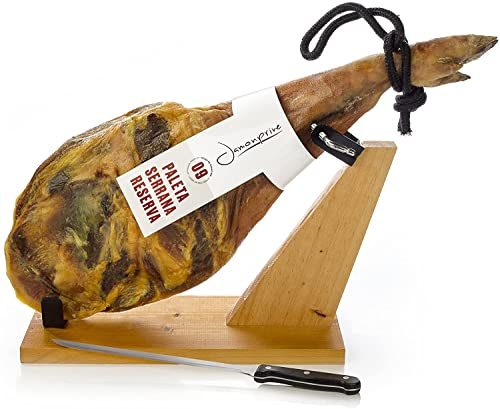 Jamonprive - Paleta Serrana Reserva Qualitas (Jamón Serrano Curado) + Jamonero kit 4.5 - 5 KG - Paletilla