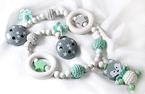 Kinderwagenkette Junge Mädchen mit Fuchs und Stern für Kinderwagen Mint Weiß