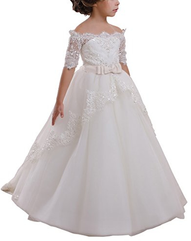 Abaowedding Elegant Flower Girl Lace Beading First Communion Dress 2-12 Years Old All Ivory Size 8