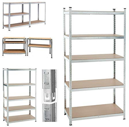 Lagerregal mit 5 Regalböden, Schwerlastregal aus Metall, Steckregal Regalsystem, bis 875 kg belastbar (175 kg pro Ablage), höhenverstellbar, Garageregal Kelleregal, 200x100x50cm, Verzinkt