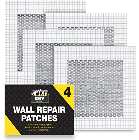 SOL 4pk Wall Repair Patches - 10 x 10cm Self Adhesive Plasterboard Repair Kit for Walls & Ceilings - Drywall Fixing Patch for Plasterboard & Wall Cracks Repair