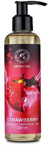 Sinnliches Massageöl Erdbeere 200ml - Körper Massage Öl mit Mandelöl und Traubenkernöl - Essbar - Kissable Massage Öl - Entspannung Massageöl - Massageöl für Paare - Liebesöl