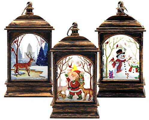 MAINOSHY 3Pcs Christmas Decorations Light Christmas Candle Lanterns with LED Tea Light Fireless Candles for Christmas Tree Xmas Home Decoration