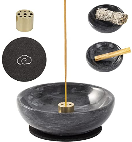Fasolahome Incense Holder, Beautiful Natural Marble Incense Burner for Meditation, 9 Incense Holes Suitable for Most Types (Black)
