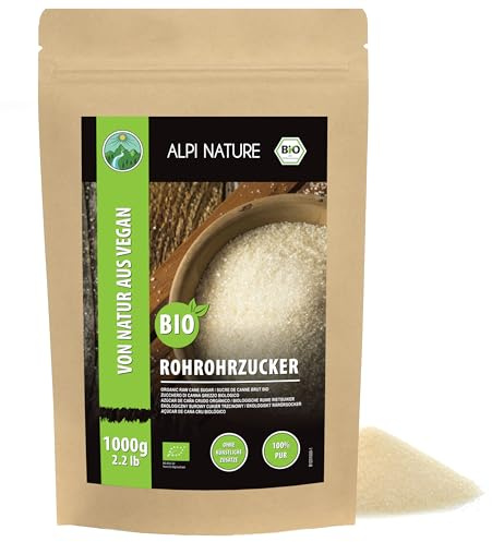 Alpi Nature Rårörsocker BIO 1kg, Ekologiskt Rårörsocker, Ljust Brunt Socker för Matlagning och Bakning