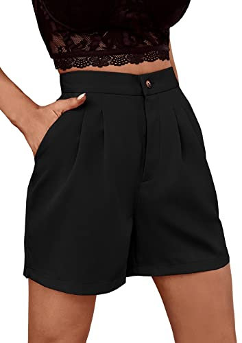 GORGLITTER Damen Shorts Elegant Kurzhose Breites Bein Sommershort Casual Locker Hose Luftig Short mit Reißverschluss Schwarz M