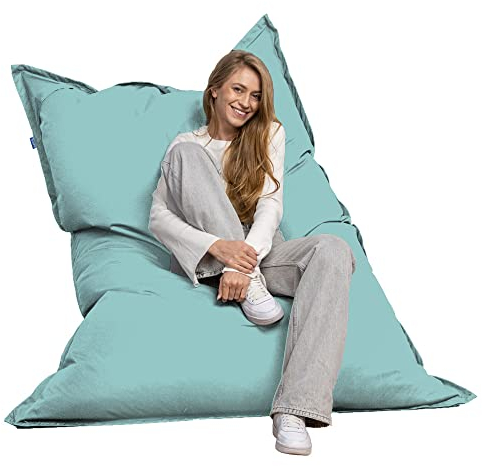 Bruni Riesen-Sitzsack Caree in Minzgrün – rechteckiger XXL-Sitzsack mit 140x180 cm und 400 l Füllung, Bean-Bag mit Innenhülle, Liegesack, Abnehmbarer Bezug, Indoor und Outdoor, aus Deutschland