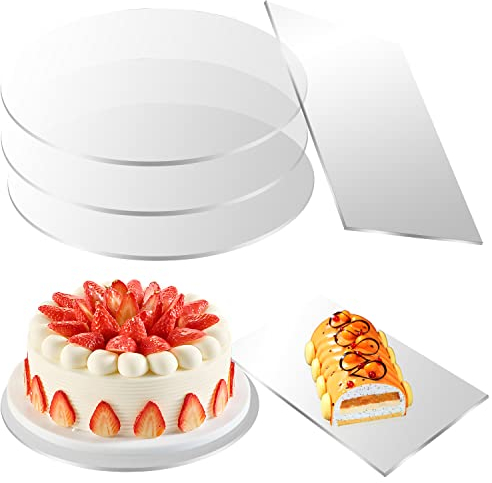 YYWEi Cake Board Acryl 3STK Tortenunterlage Cakeboard Rund Ø 20cm Kuchenplatte Transparent mit Tortenschaber Für Transport und Deko
