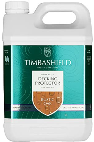 Timbashield - Rustic Oak Decking Protector - 5L - Water Based Decking Stain - Long Lasting & Durable - Deck Stain - Easy Application - Protects & Enhances - Wood Treatment for Garden Decking