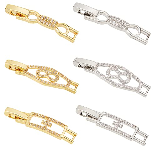 OLYCRAFT 6 Extensor de Reloj de Circonita, Extensor de Pulsera, Cierre de Extensión de Cadena con Circonita Cúbica para Hacer Pulseras, Collares, Bricolaje, Extensor de Joyería, 6 Estilos