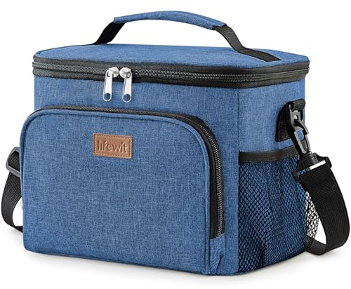 Lifewit Isolierte Kühltasche, Wiederverwendbare Lunchtasche, Tragbare Kühlbox auslaufsicher, Tragetasche mit verstellbarem Schulterriemen für Erwachsene für Arbeit/Picknick, Dunkelblau, 15L 24 Dosen
