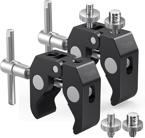 Homeet Super Clamp 2pcs para Trípode Clamp Mount con Rosca de 1/4 y 3/8 Súper Abrazaderas para Cámaras Aleación de Aluminio Adaptador de Tornillo Brazo Mágico con Clips para Cámaras, Monitor, y etc
