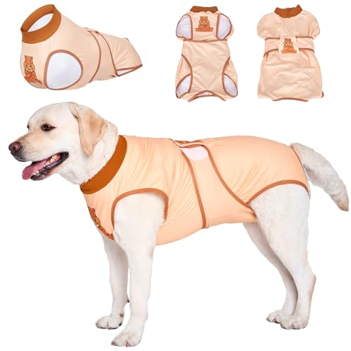 LovinPet Hundeanzug für große und mittelgroße Hunde – Wundschutz, chirurgische Genesung, eng anliegender Anzug für Bauchwunden nach Operationen, Anti-Leck-Hunde-Einteiler, Nilpferd, Orange, Größe XXL