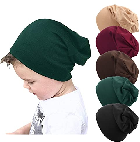 DRESHOW 5 Paket Unisex Bebismössor för Barn Bomullsmössor Mjuka Söta Stickade Mössor Baby Beadler Mössa för 6-60 Månader