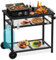 Riuog bbq table, Multifunctional Grill Dining Cart with Three-Shelf, kitchen cart with paper towel holder,hooks and Two wheels, outdoor serving cart side table (black)