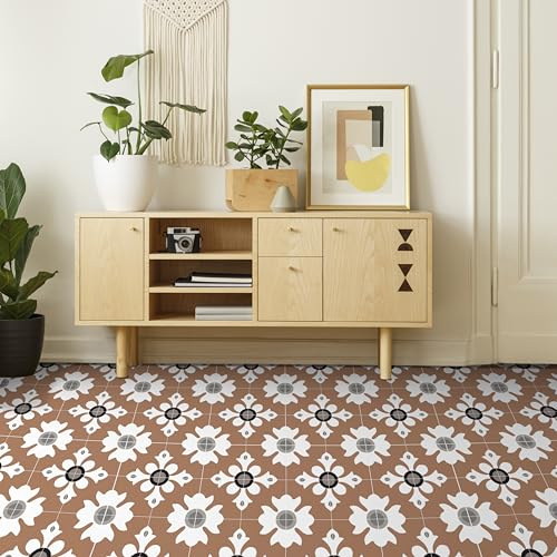 Alwayspon Vinylgolv, retro mörkrosa självhäftande golvplattor överföring för badrum kök, stänkskydd, skala av och klistra fast vinyl golvplattor klistermärke, 24 st x 20 cm/8 tum