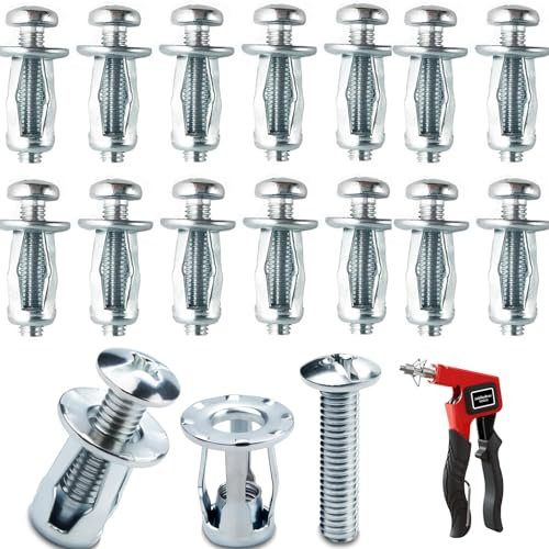 Lot de 20 chevilles d'ancrage en métal pour corps creux M4 x 20 - Avec pince de montage - Ancrage mural creux robuste pour murs minces, portes creuses, tôle de fer