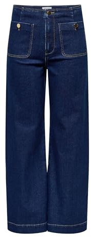 ONLY Jean à Jambe Large ONLMADELINE Taille Haute Wide Leg Fit Jeans Dark Blue Denim M 30 Dark Blue Denim M / L30