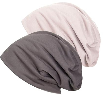 Voarge 2 Stück Beanie Mütze, Dünne Slouch Baumwolle Mütz, Beanie Cap Kopfbedeckung Schlafmütze, Chemo-Hüte für Männer und Frauen, Khaki+Beige
