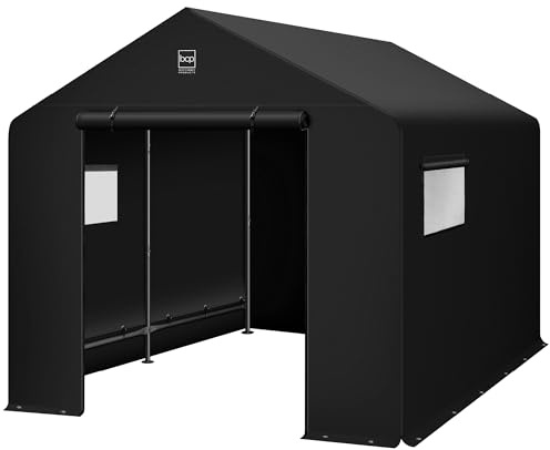 Best Choice Products 10x8ft Outdoor Storage Shed, Carport, Canopy Shelter, Dual Doors & Windows, Metal Frame, Weather-Resistant, Perfect for Storing Motorcycle, Bike, Garden Tools – Black