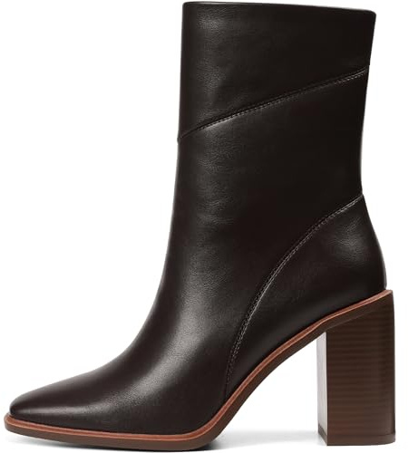 Lovee Cosee Brown Leather Ankle Boots for Women 2025 Booties for Women Chunky Block Heel Square Toe Heeled Boots Comfort Casual Dress Fall Winter for Party Office Date Night Outfit Size 8