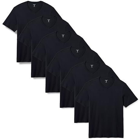 Amazon Essentials Men's Regular-Fit Short-Sleeve V-Neck, Black, Large