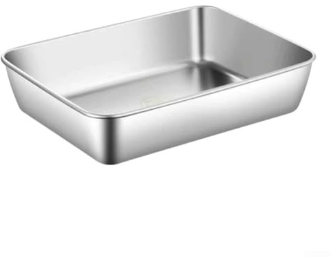 Eawfgtuw Bandeja de almacenamiento de alimentos de acero inoxidable con tapa, recipiente rectangular inoxidable para organización de cocina, bandeja de metal apta para horno y lavavajillas para