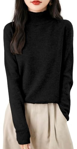 Générique Pull À Col Roulé Et Manches Longues en Cachemire pour Femme 01-Noir L