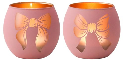 Rosa ljusstake glas med rosett, värmeljusglas för Coquette Room Decor