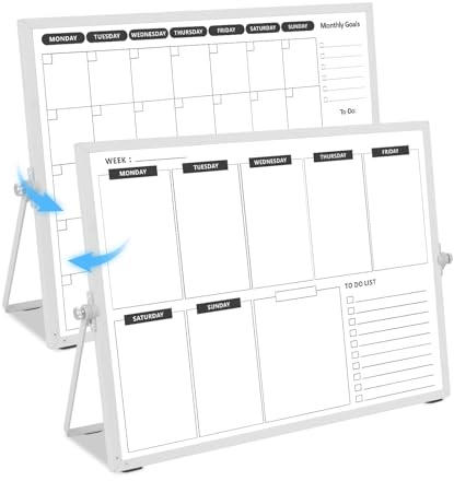 KODAPAGE Double-Sided Whiteboard Calendar, Weekly and Monthly Planner for Desk and Wall, Chores Board for Family Planning, Meal and Memo, 40x30cm