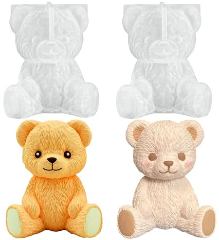 DIELOVEHUA 2 Piezas Moldes de Silicona Oso, 3D Moldes de Silicona de Osos, Molde de Vela de Oso, para Hacer Velas y Jabón, Chocolates, Decoración de Tartas