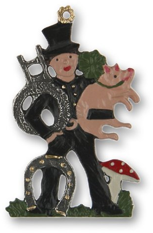 DECO DIRECT Zinnfigur Schornsteinfeger, H: 5 cm, handgegossen aus Zinn 93% (ohne Bleizusatz!), handbemalt, Metallic Mehrfarbig