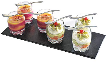Lebrun Couverts – Coffret Verrine Dégustation 13 Pièces - 6 Verrines en Verre avec 6 Cuillères à Moka en Acier Inoxydable – Ardoise Inclus – Verrines Pour les Apéritifs et Desserts