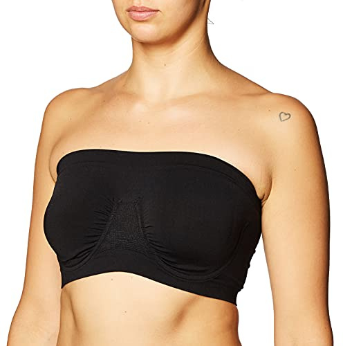 Rhonda Shear Angel Seamless Underwire Bandeau Bra, Wide Back Band, Center Front Ruching (US, Alpha, Medium, Regular, Regular, Standard, Black)