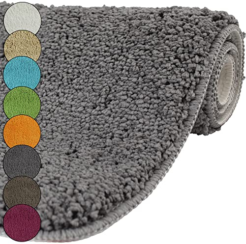 DILUMA | WC Vorleger ohne Ausschnitt 50x50 cm Grau | Badteppich | Flauschiger Hochflor, Weich, rutschfest, Saugstark