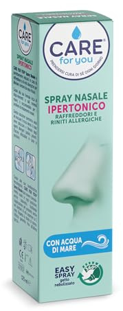 CARE For you, Spray Nasale Ipertonico - Spray Nasale Raffreddore ed Allergie, Soluzione con Acqua di Mare, per Inalazione e Aerosol, Adatto ad Ogni Età, 125ml