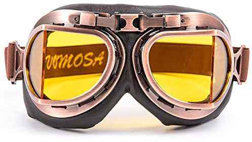 evomosa Vintage Goggles Motorcycle Cruiser Scooter Goggle Bike Racer Cruiser Touring Eyewear (Copper, Yellow)