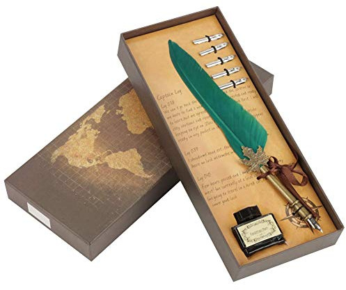 Stylo Plume Vintage Set de Calligraphie, 6 Plumes à Immersion en Métal Rétro avec 6 Encres Couleurs, pour Écriture Manuscrite Artisanale, Artistes, Étudiants, Débutants et Passion