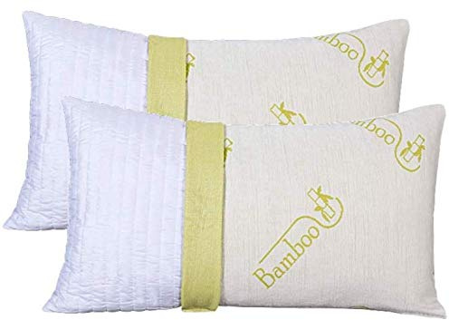 EVERGREENWEB - Coppia Cuscini 40x70 in Memory Foam e Fodera di BAMBOO da Letto o Arredo Divano alti 15 cm 2 Guanciali per Dolori Cervicali con Imbottitura Fiocco 100% effetto Piuma Anallergico Bianchi