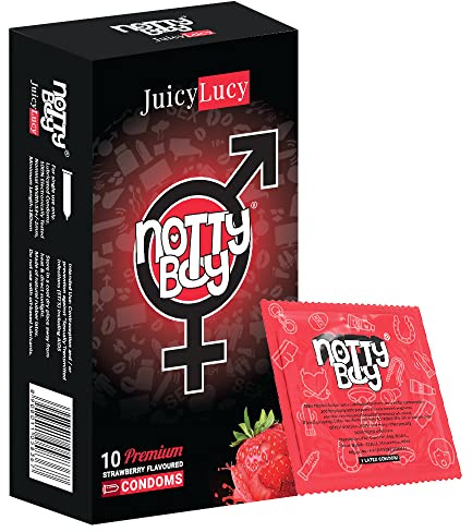 NottyBoy Strawberry Flavored Condoms with Ultra Thin Texture (Pack of 10)