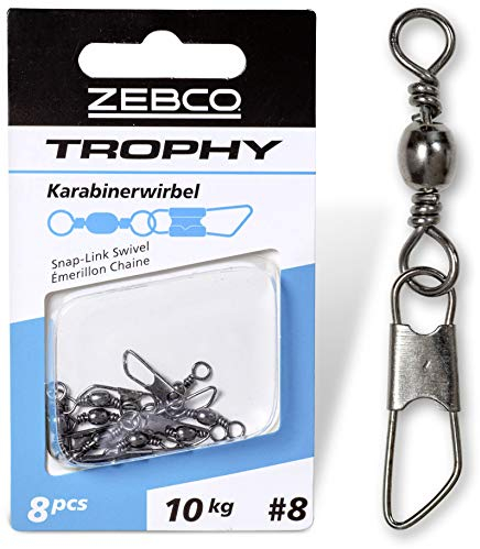 Zebco Qualitäts Trophy Karabinerwirbel Angelzubehör Wirbel Angeln Kleinteile Angel Zubehör, Diverse, Gr.: 4 L: 48mm 16kg / 8 Stück