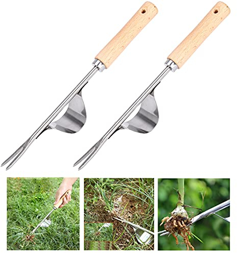 behone 2 pièces Désherbeur À Main en Acier Inoxydable, Supérieure Herbe Fourche, Outil de Fourche Jardinage, Désherbeur à Main Jardin pour Poignées de Désherbage Extracteur de Pissenlit Les