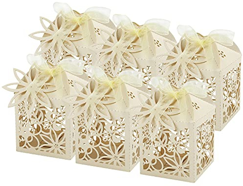 LEMESO 50 pz Scatole Regalo a Forma di Fiori Bomboniere Comunione Scatoline Portaconfetti Confezione Confetti Segnaposto Battesimo Nozze Sposi Matrimonio Dolci Caramelle Religiose