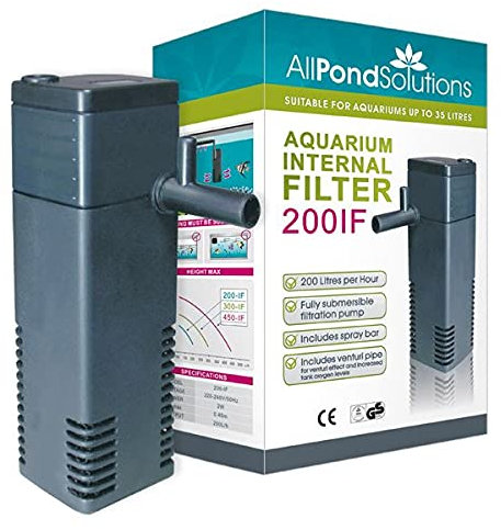 allpondsolutions Fish Tank Filter, 200IF Internal Aquarium Water Filter for Small Coldwater or Tropical Aquariums for Tanks Up to 35 Litres – Include Spray Bar and Venturi options to add Oxygen.