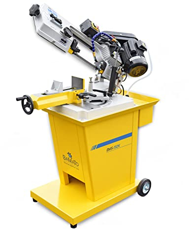 BAMATO Metallbandsäge BMS-150K mit Kühlmitteleinrichtung (400V) inkl. Untergestell | 1x Sägeband | 3 Sägebandgeschwindigkeiten | Stufenlose Absenkung | Mit Fahrwerk | Bandsäge Metallsäge