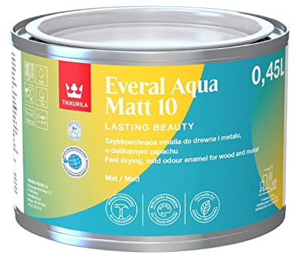 TIKKURILA Everal Aqua 10 - Matt Paint For Wood & Metal - Fast Drying Acrylic Enamel - 0.5 Litres