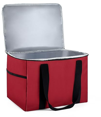 Marple Tex® Premium Einkaufstasche Kühltasche faltbar 37L Hält 20kg Thermotasche groß mit verstärktem Boden, Isoliertasche, Einkaufskorb, Liefertasche, Picknicktasche (Dunkelrot, 40 x 30 x 30 cm)