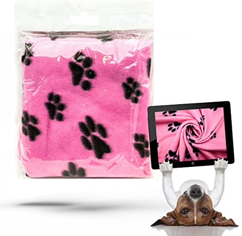 Petopedia Soft Warm Dog Fleece Animal Pet Blankets with Paw Prints – Cat, Puppy & Dog Blankets Washable Bed Travel (Pink, 70cm X 73cm (Pack of 1))