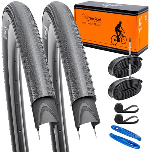 YunSCM 700C racercykel, däck 700x23C 23-622 ETRTO Vikbar 60TPI och 700x18/25C FV60mm presta ventil med 2 däckfoder och 1,2 mm antipunkteringsskydd för 700x23C cykeldäck och slang- 2-pack